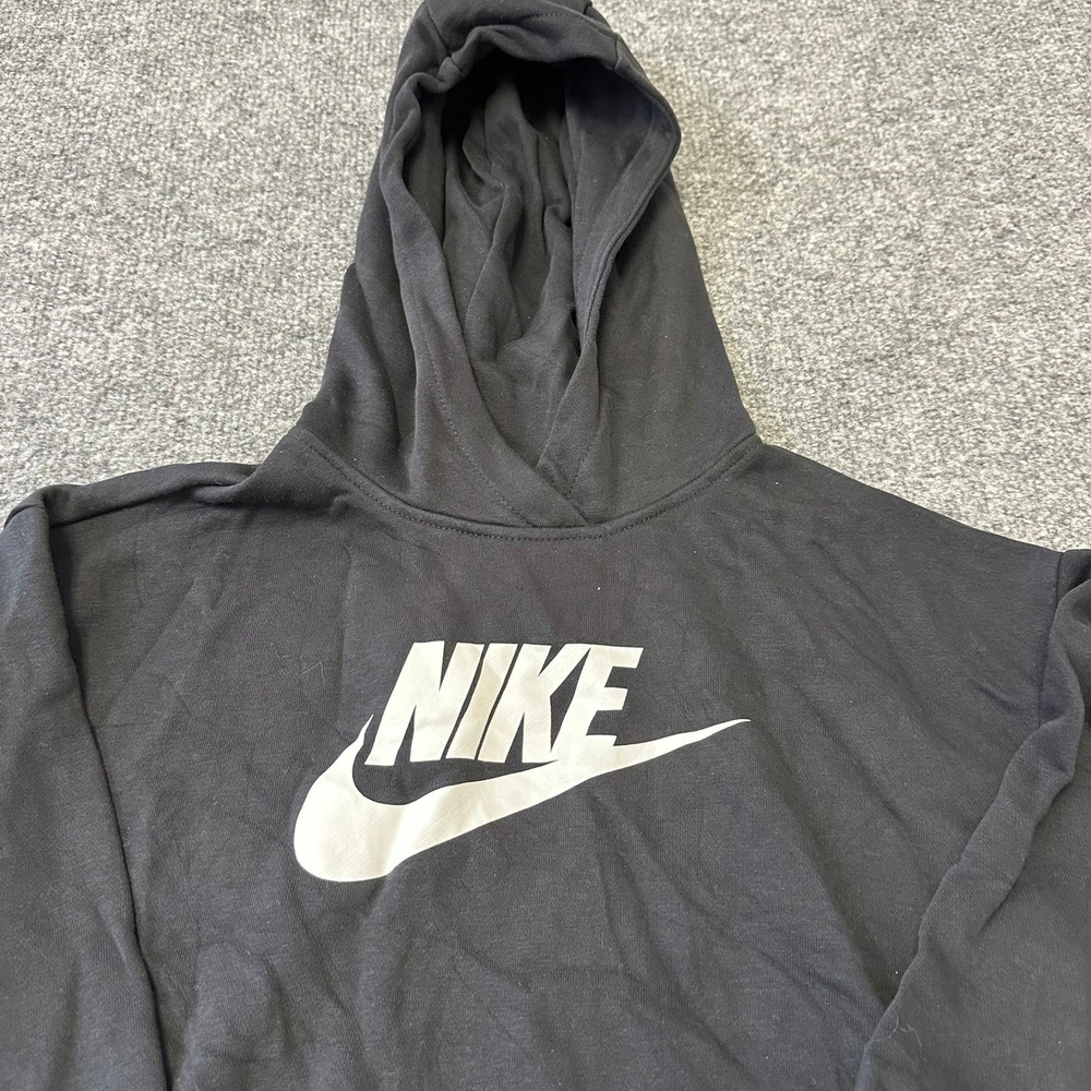 Nike Hoodie Womens Size M Black Cropped Pullover Graphic Logo Sweatshirt